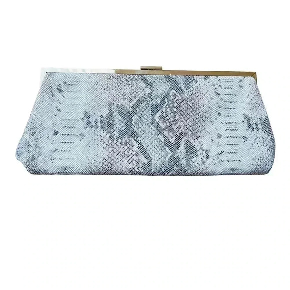 Danier Clutch Purse Genuine Leather Medium Size DarkGrey/Light Grey/White - Picture 1 of 9